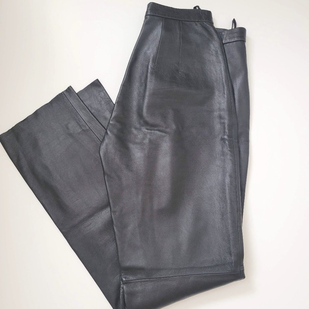 BLACK LEATHER PANTS - JACQUELINE FERRAR, SZ 8, EXCELLENT CONDITION